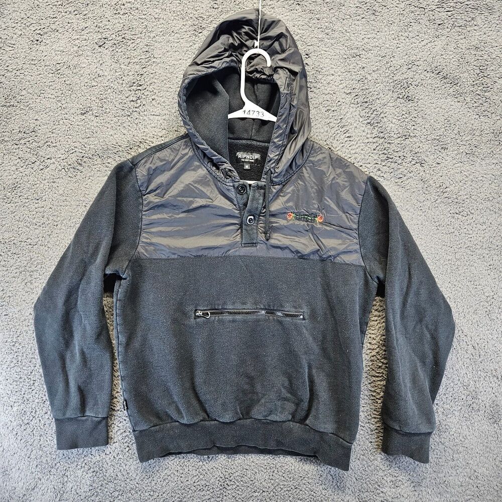 Ripndip Henley Hoodie Men Size Medium‎ Black Hooded Pullover